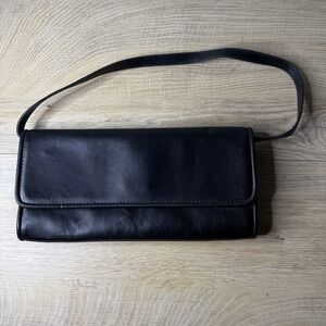 Gianni Bernini Black Leather Shoulder Bag Clutch Slim 90s Y2K Minimalist Chic